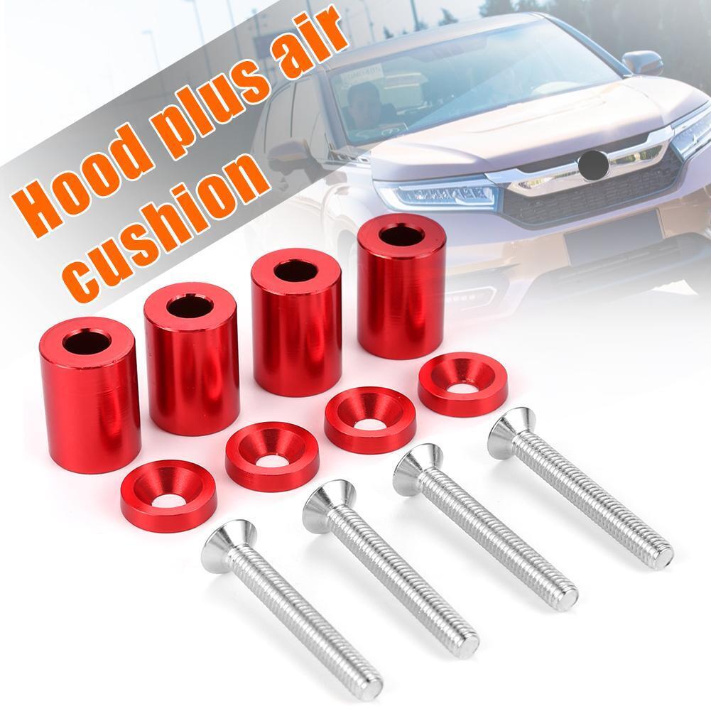 Billet Aluminum Racing Car Hood Vent Spacer Riser Kits M6x45 Bolt (Red)