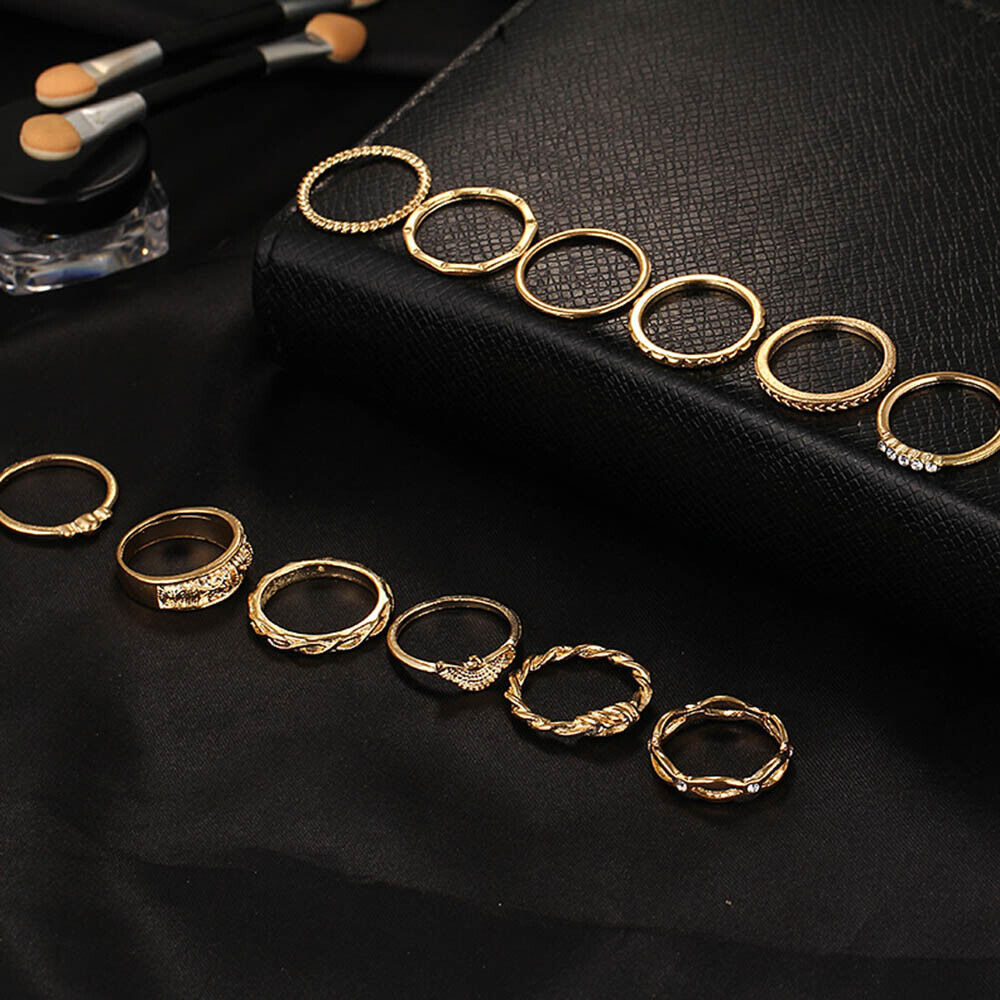 Punk Band Women  Boho Jewelry Stacking Knuckle Finger Ring Crystal Rhinestone