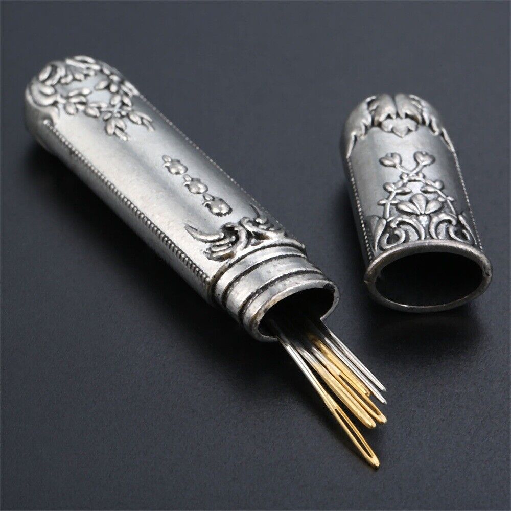 Exquisitely Carved Scissors Thimble Needle Case Embroidery Sewing Tool 3Pc/Set