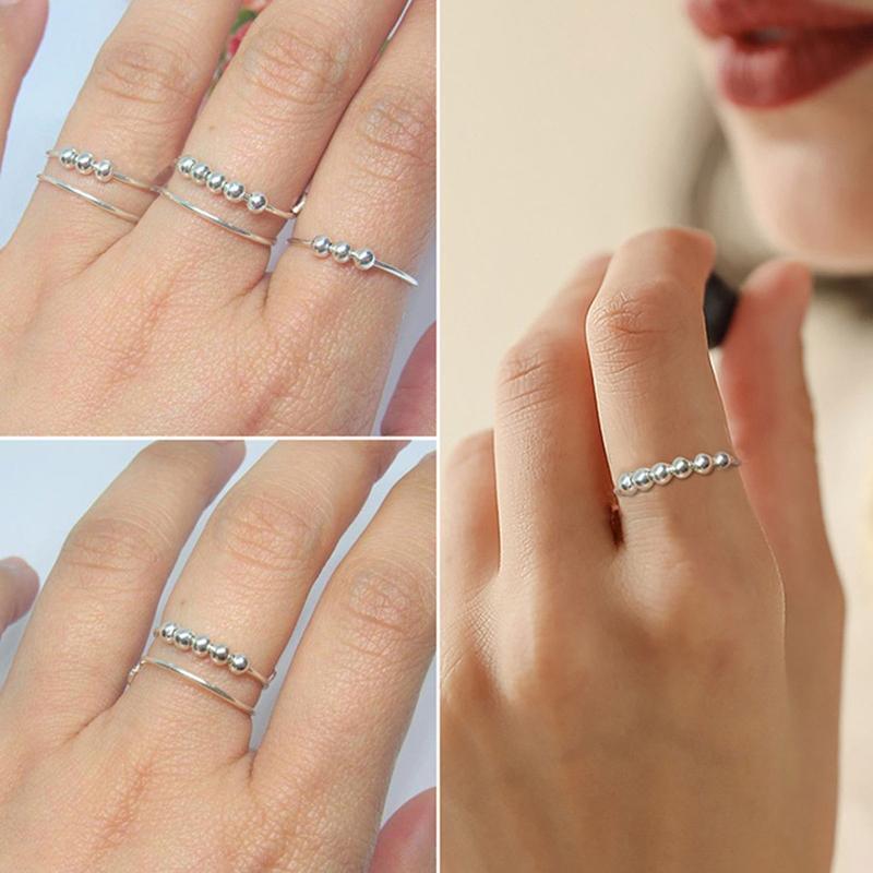 1 Pc Seven Beads Fidget Anxiety Rings for Ladies Girl Anxiety Stress Relief Ring