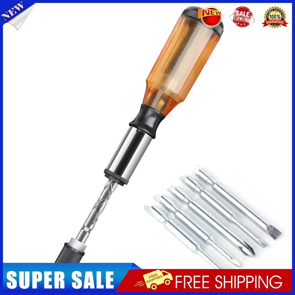 Push Pull Ratchet Screwdriver Set 6 in 1 Press Type Semi-automatic (Brown)