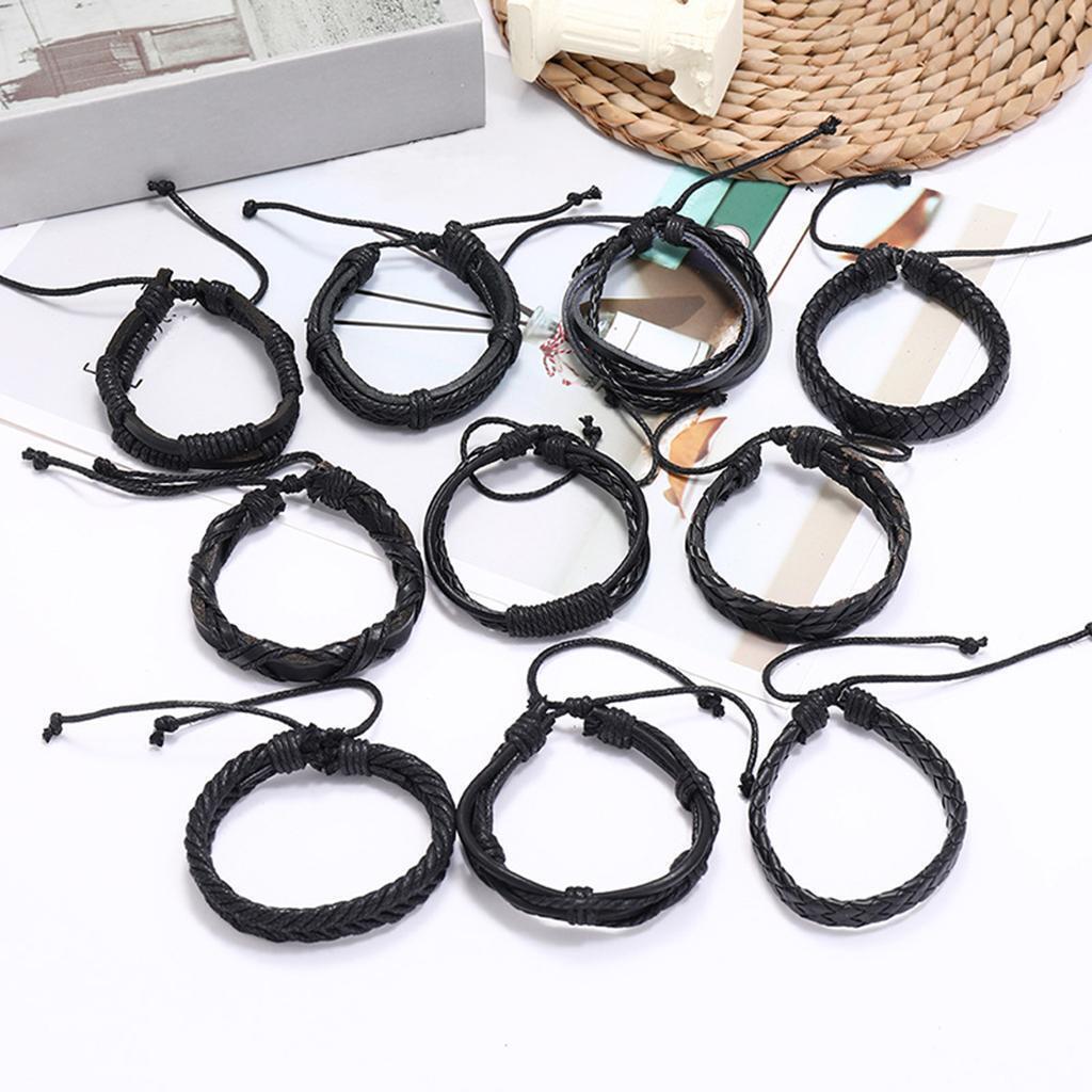 10 Pieces Braided Leather Bracelet Gift Punk Rock for  Friendship