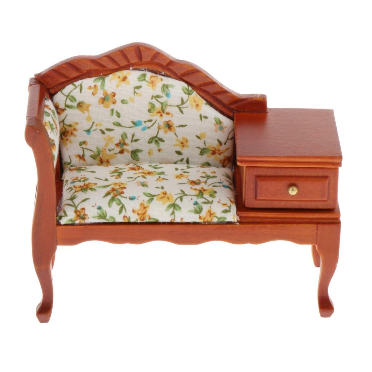 1/12 Scale Classic  Sofa Armchair with Drawer Table  Couch Settee