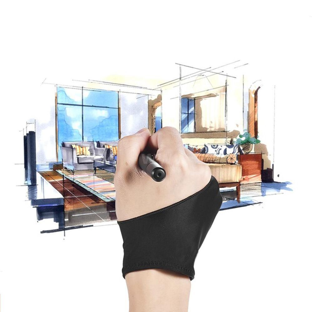 Hot Universal Fingerless Free Size Two Finger Anti-fouling Drawing Glove Black