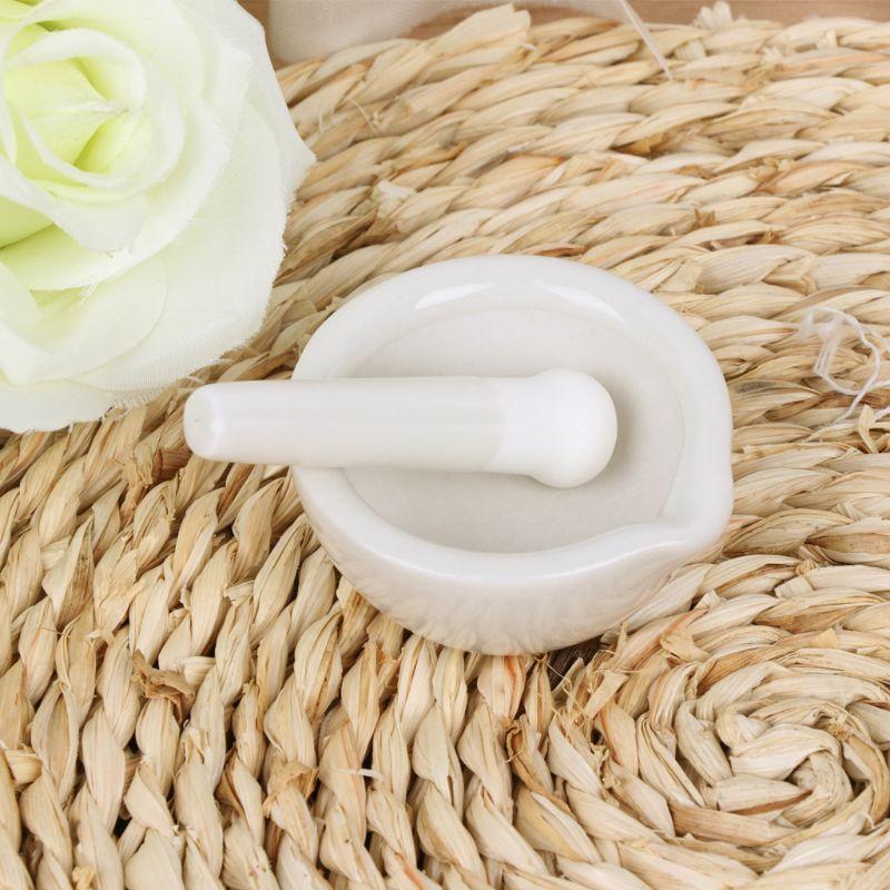 Porcelain Mortar and Pestle Set White Mixing Crusher Herbs Spices Pill Crusher