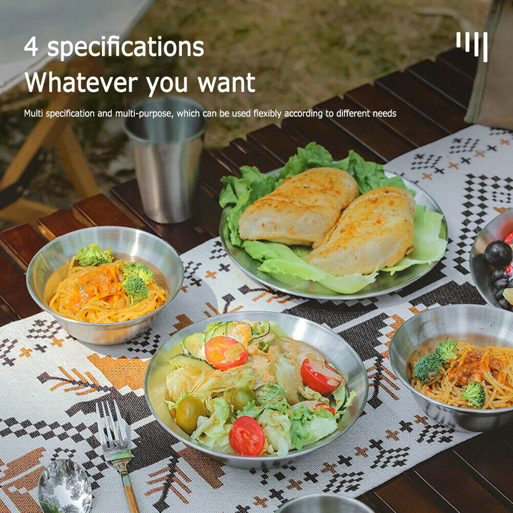 4pcs/Set Outdoor Stainless Steel Dinner Plate Barbecue Picnic Dish Bowl