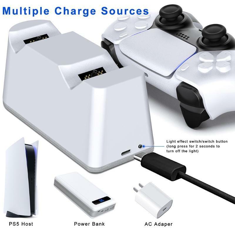Game Handle Wireless Charging Stand 2 Slot Power Adapter Dock Charger for Ps5