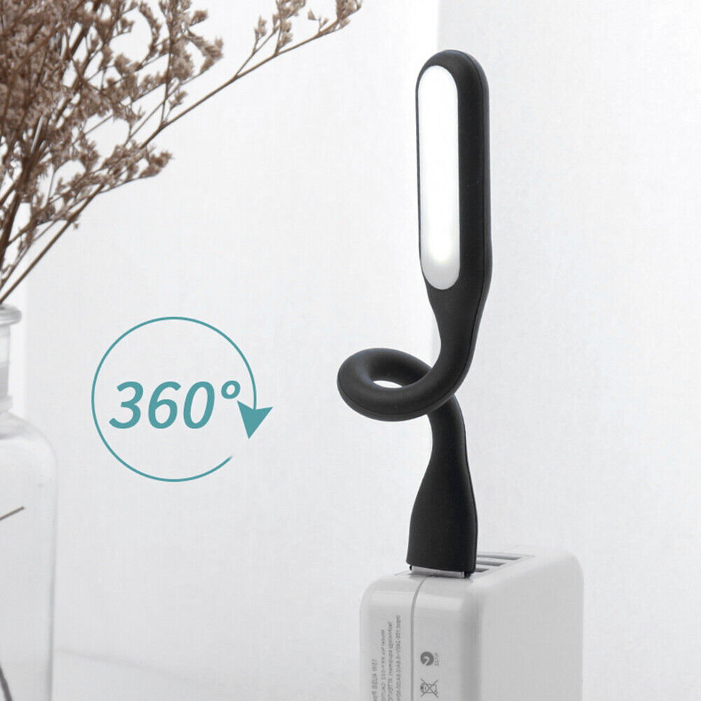LED USB Night Light Desk Book Light Portable Lamp Bendable Lighting (Black)