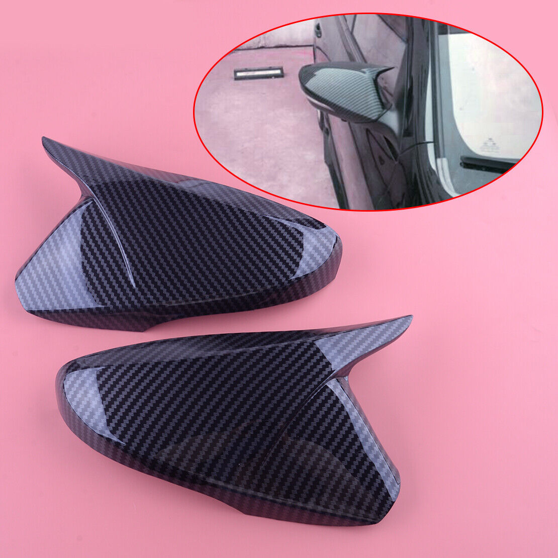 Car Carbon Fiber Style Side Mirror Cover Cap Horn fit for Hyundai Veloster 12-17