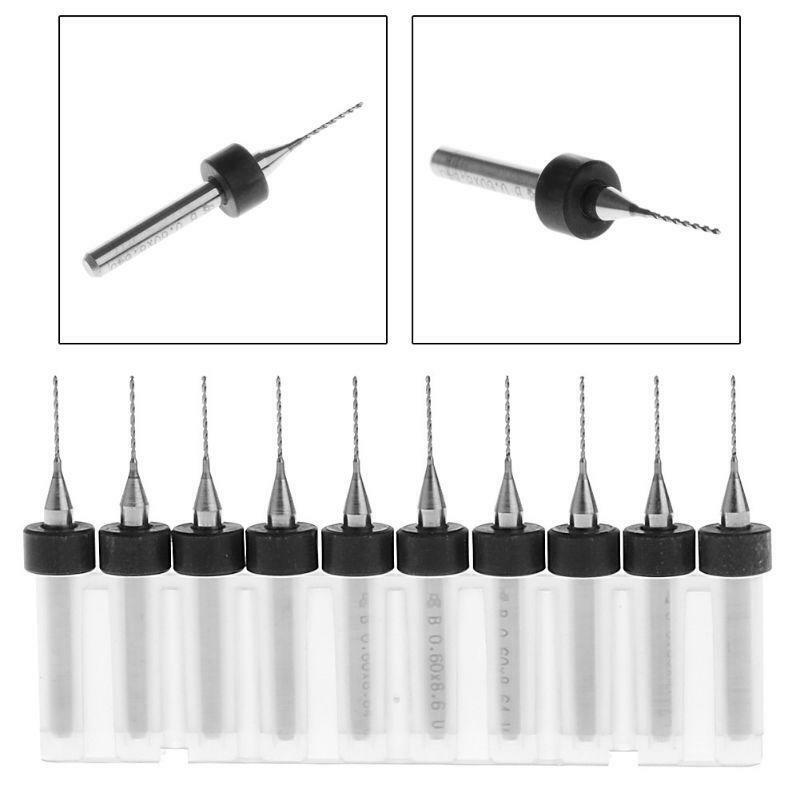 New 10Pc 0.6mm Tip 1/8" Shank Spiral Flute Tungsten Carbide Micro PCB Drill Bits