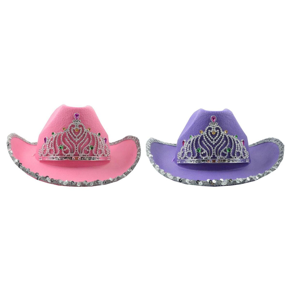 2 Pack Sequin Cowboy Hats with Tiara Crown   Hat for Women Ladies