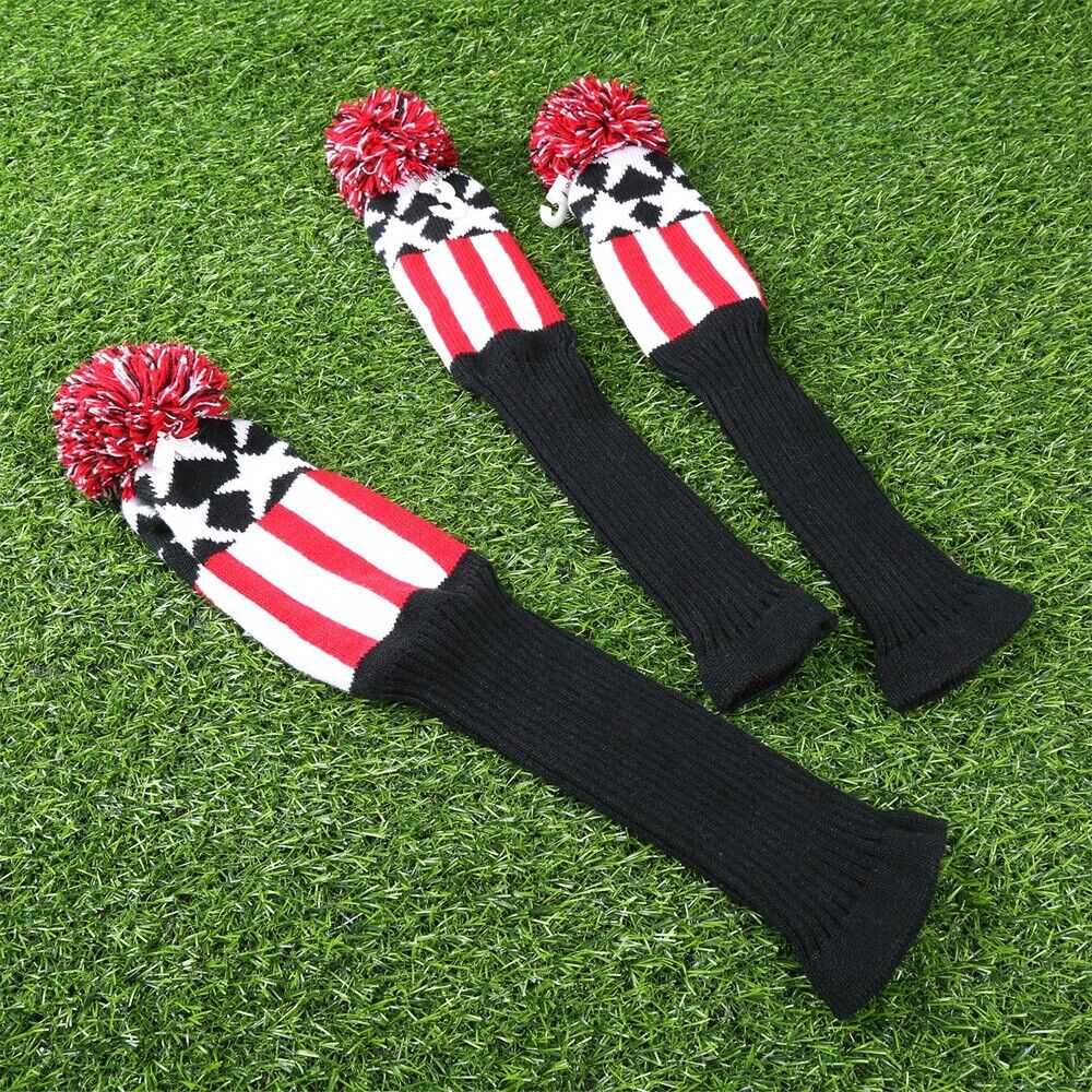 3× Black Red White Strip Star Knitted Golf Club Putter Cover Headcover Protector