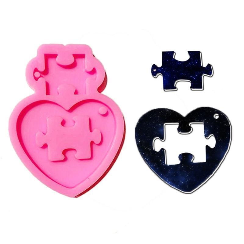 DIY Autistic Love Puzzle Pendant Keychain Silicone Mold Heart Jigsaw Puzzle Mold