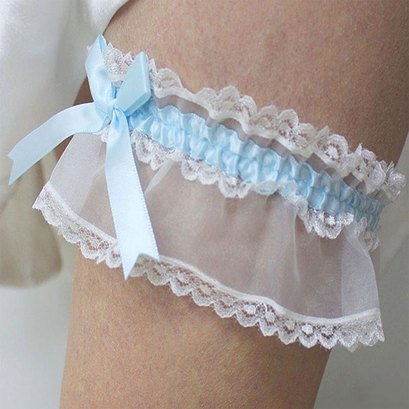 Elegant Garter Wedding Day Blue Lace Bow Garter Women Girls Costume Accessory