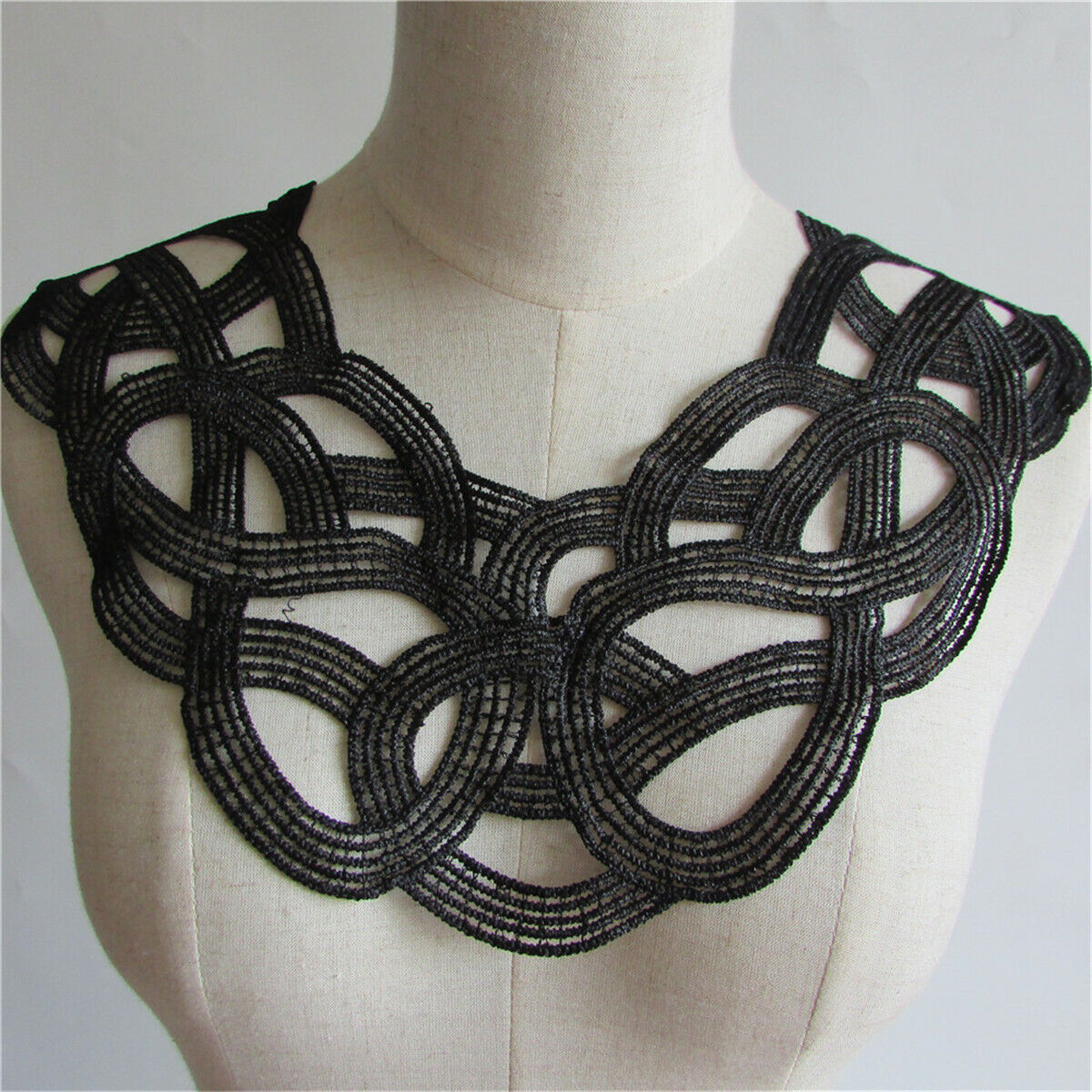 Black Embroidered Lace Collar Neckline Venise Applique DIY Sewing Patches Fabric