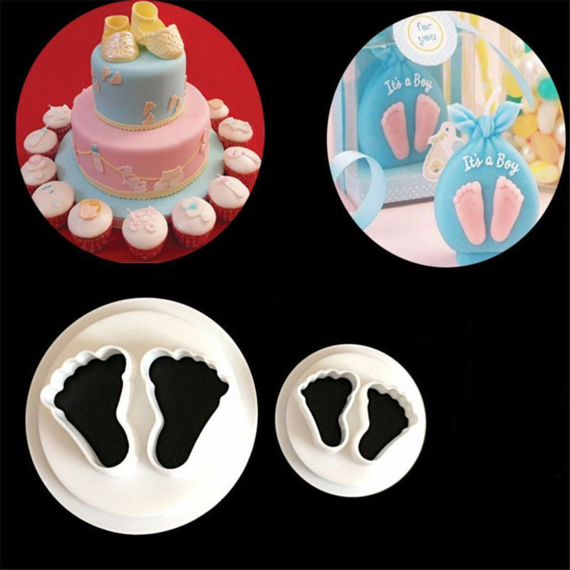 2Pcs Baby Feet Mould Fondant Cutter Cake Mold Sugar Craft Bakeware Decor Tool