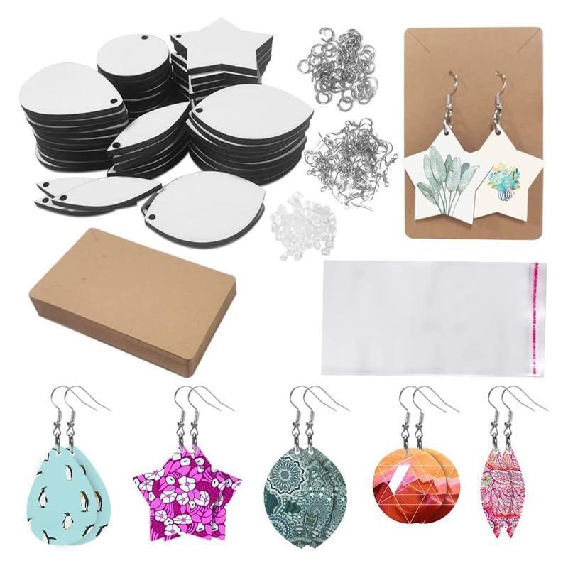 50x Heat Transfer Earring with Earring Hook Jump Ring Ear Plug Holder Bag 5Shape