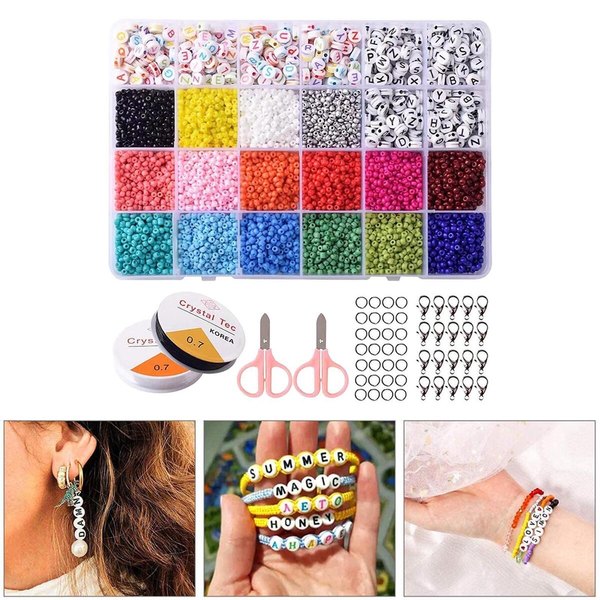 7122x Glass Beads Spacer Jewelry Making Kit Alphabet Letter Wire Gifts