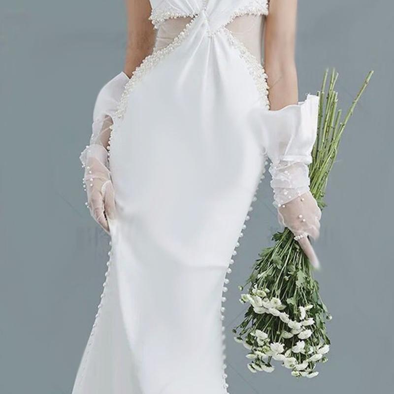 Bridal Tulle Gloves Elbow Length Lace Gloves Elegant Tea Party Wedding Gloves