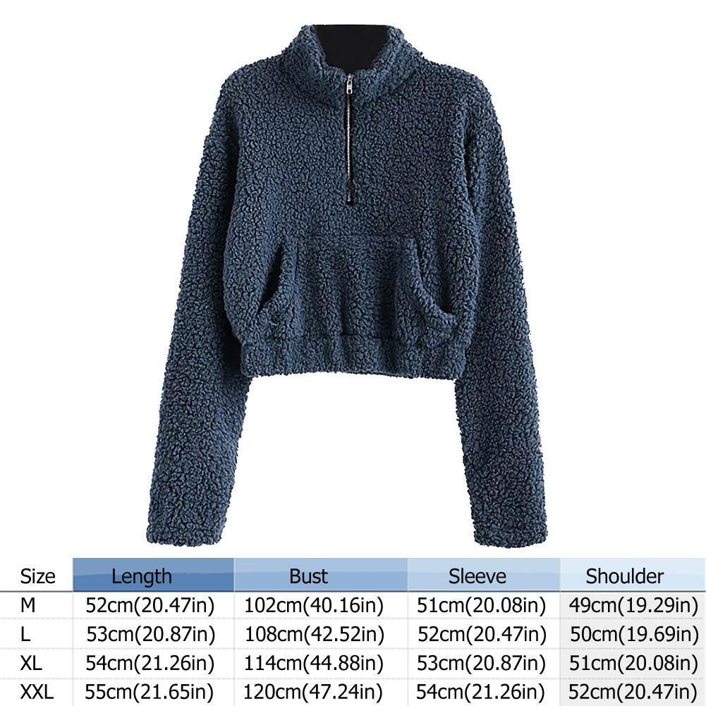 Women Fleece Jacket Thickened Coat Chic Warm Streetwear (Navy Blue M)