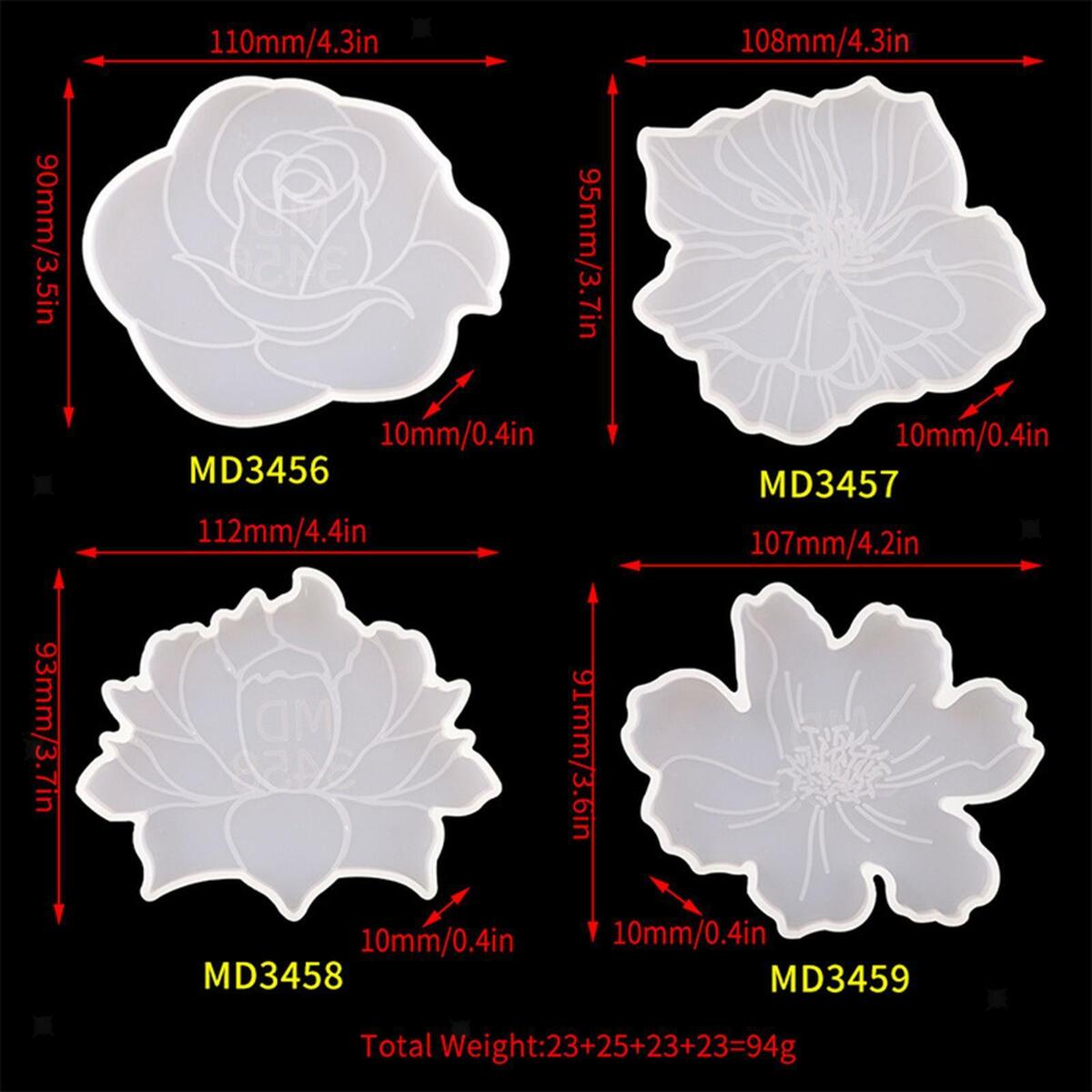 4x Flower Coaster   Epoxy Faux Agate Cup Mat Coasters Molds For Clay Tool