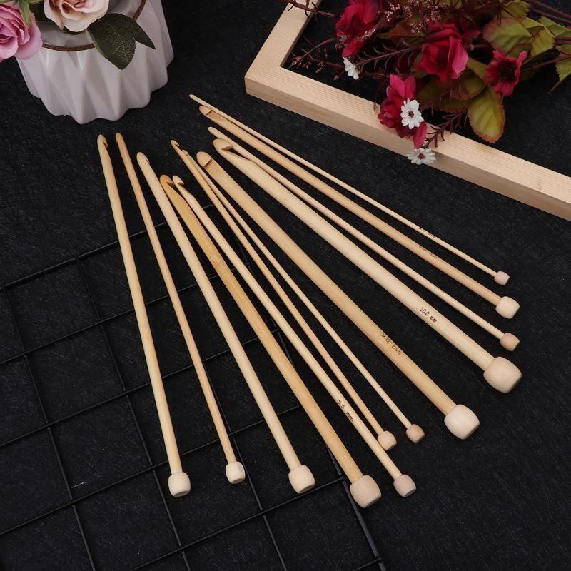 12Pcs 9.8in Bamboo Crochet Hook Set Knitwear DIY Tool Yarn Weave Craft Knitting