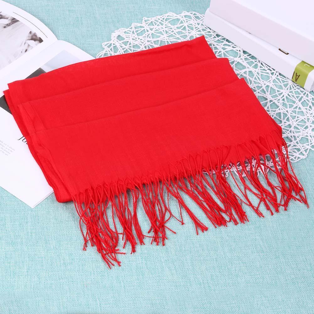 Fashion Women Solid Color Tassel Long Scarf Winter Warm Shawl Gift (Red)-24