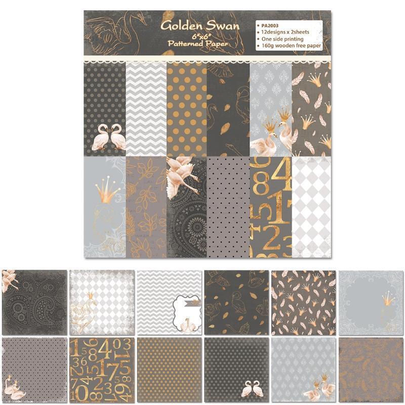 24pcs 6x6inch Swan Background Paper Pad for Scrapbooking Decor Journal Album DIY