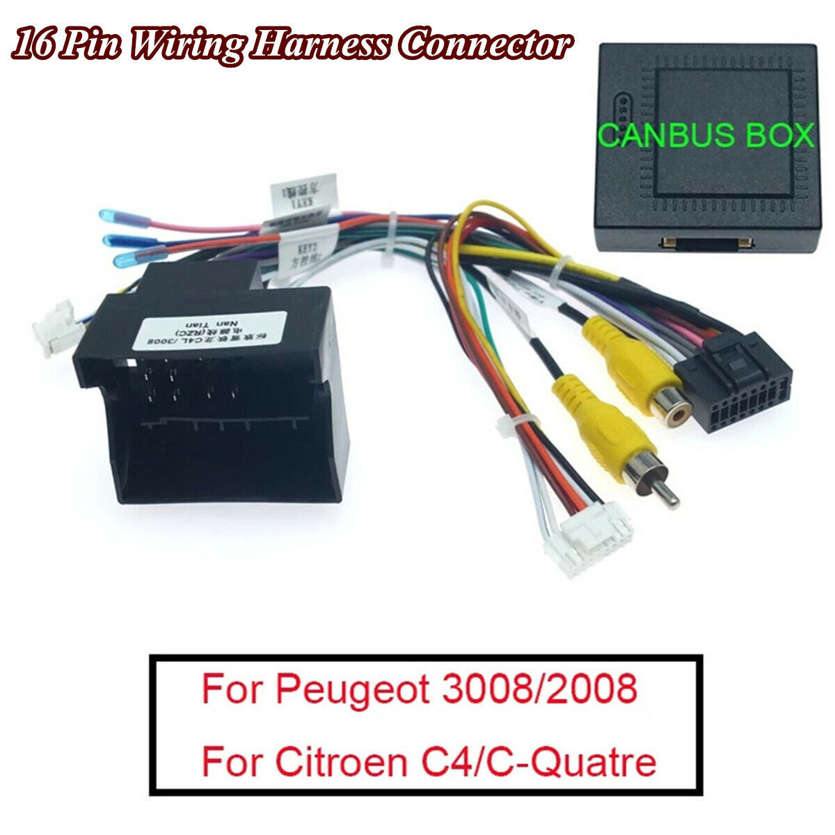 16 Pin Android Radio Wiring Harness w/Canbus For Peugeot 3008/2008 Citroen C4 C5
