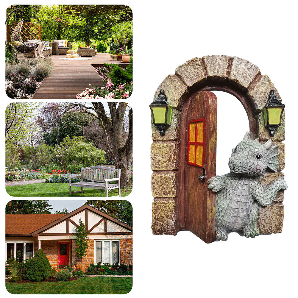 Dinosaur Climbing Windows Sculpture Garden Dragon Opening Door Statue (B)