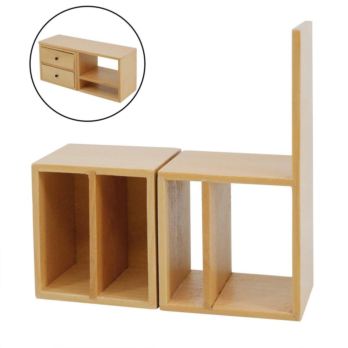 2Pcs Mini 1/12 Scale Table :6 Cabinet   Life Scene Ornaments