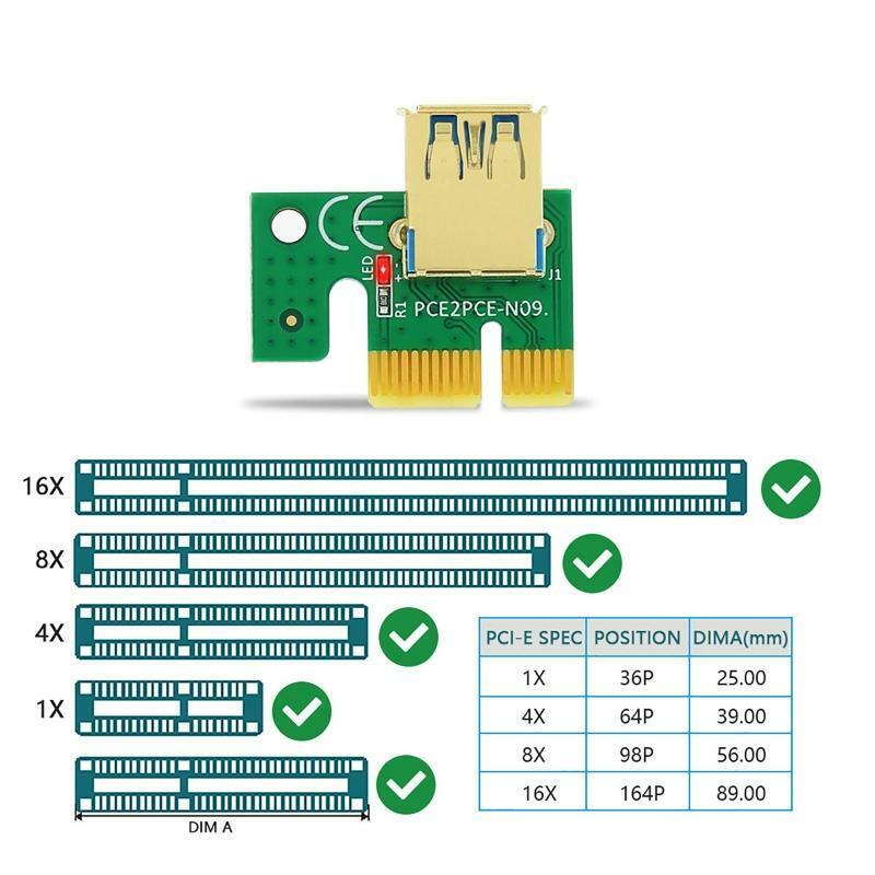 PCI Express 1X to 16X Extension Adapter USB3.0 PCI-E Riser Card Sata 6Pin Power