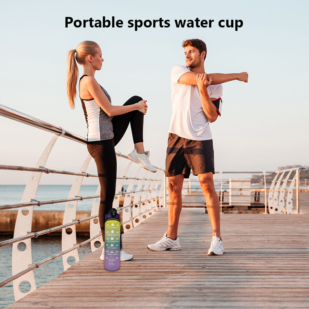 1L Sports Water Bottle with Marker Large Capacity Fitness Drink Cups (B)