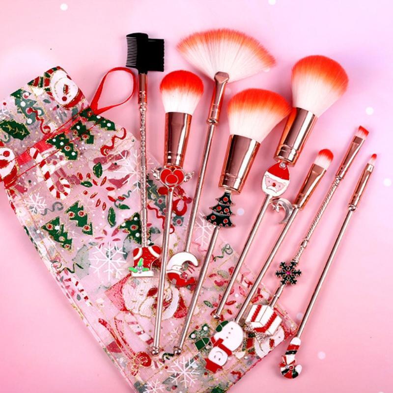 8pcs Christmas Elk Makeup Brushes Set Foundation Powder Eyeshadow Cosmetic Brush