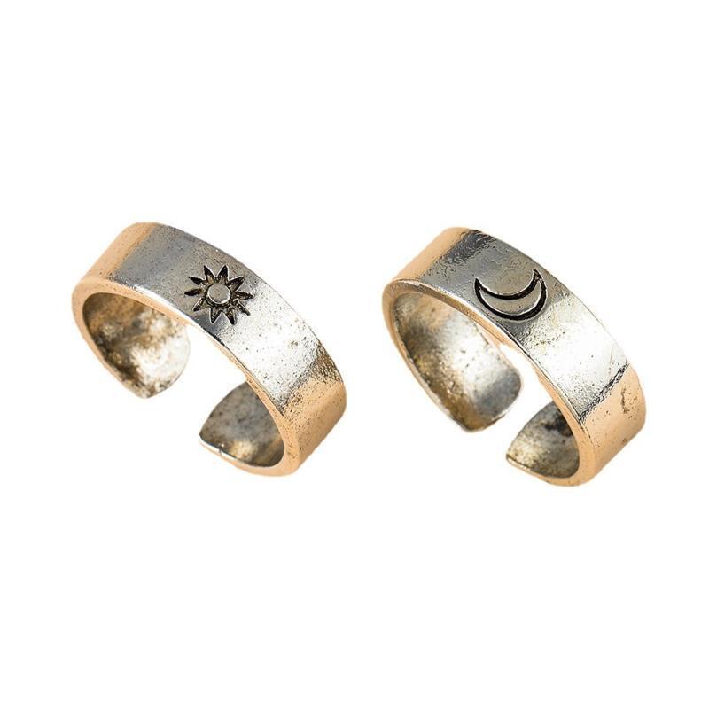 Sun and Moon Couple Rings Copper Polish Adjustable Lovers Ring for Lovers