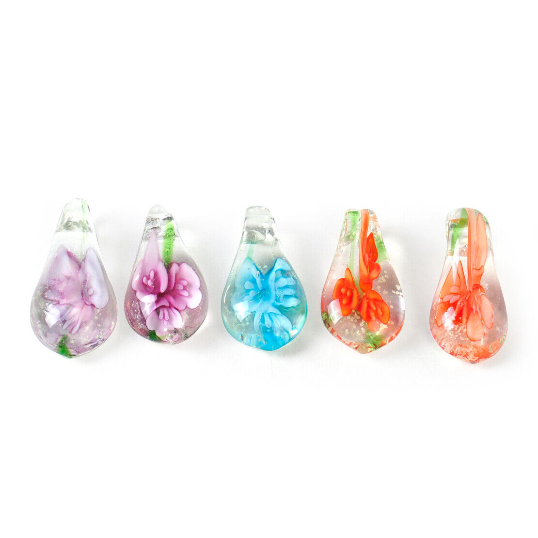 10PCS Heart Murano Drop Flower Lampwork Glass Bead Pendant Necklace Art Women Li