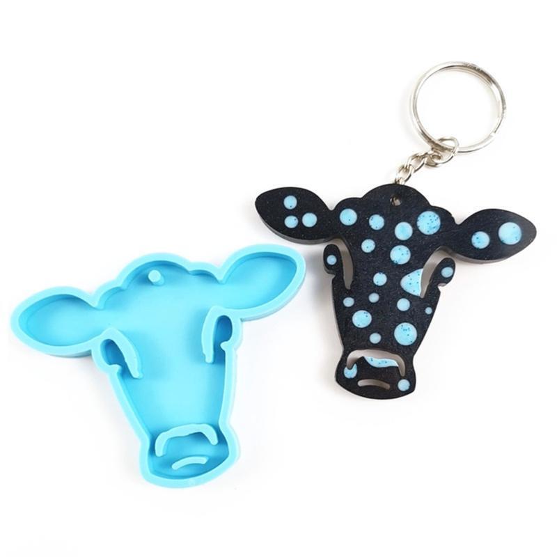 Shiny Cow Head Keychain Mold Handmade Glossy Animal Head Key Chain Decor Mold