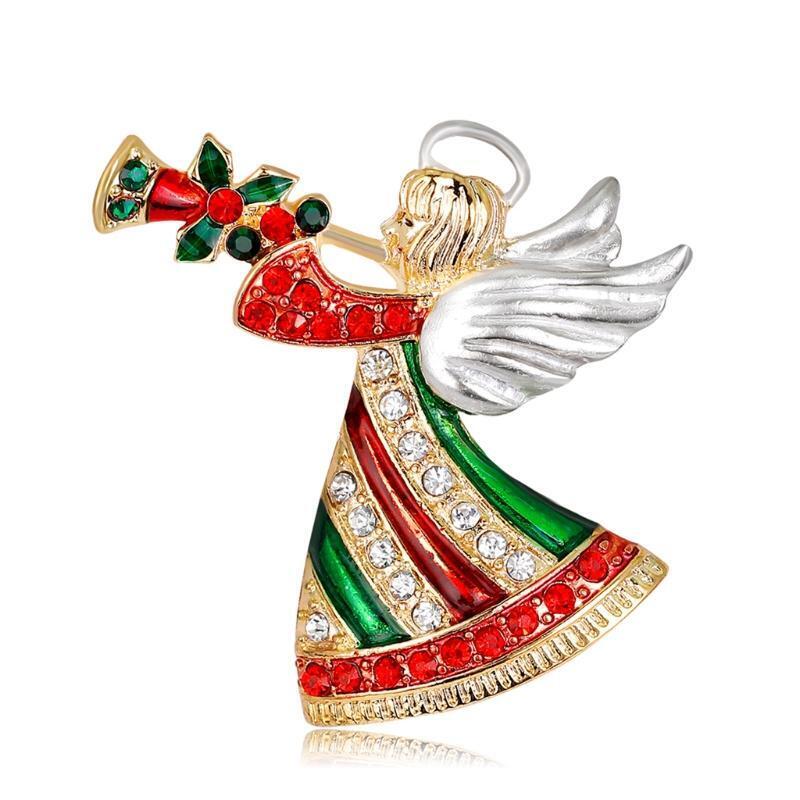 Fashion Christmas Angel Horn Brooch Pins Winter Creative Jewelry for Women Gifts