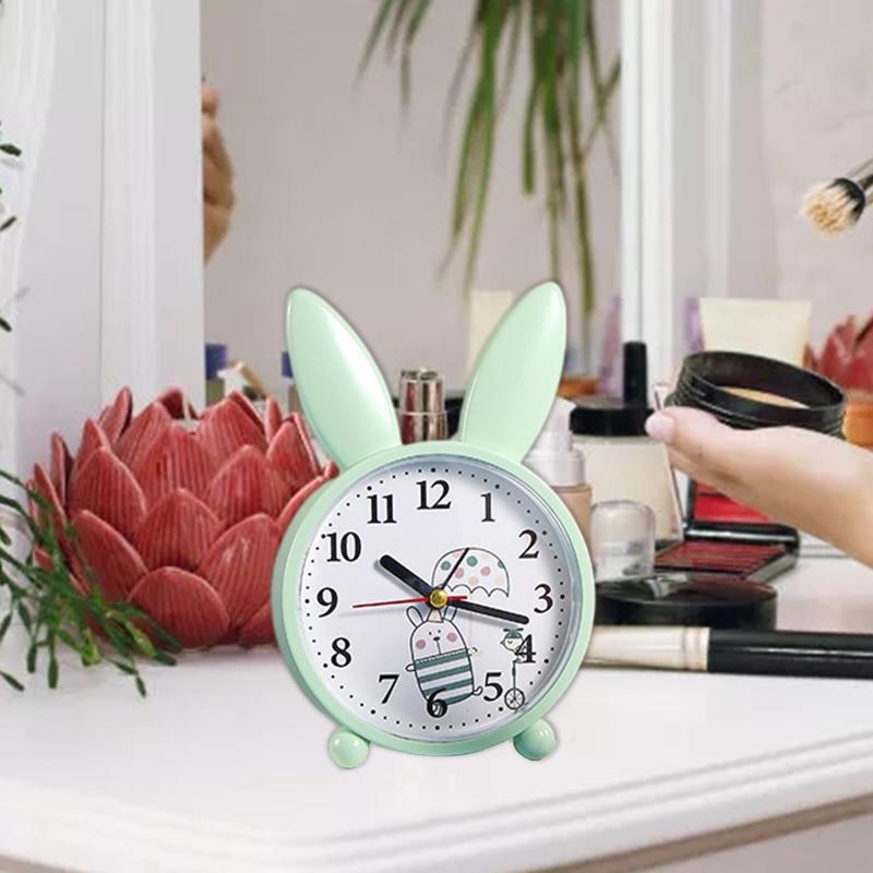 Cute Cartoon Rabbit Alarm Clock Mute Time Clocks Wake Up Silent Clock