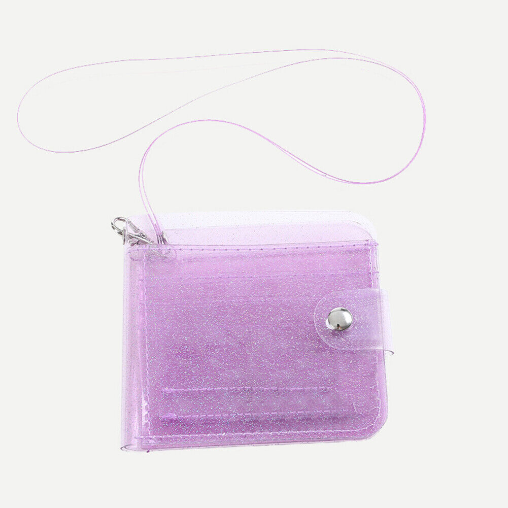 Transparent Purse Women PVC Clear Short Purse Wallet Card Holder (Purple)