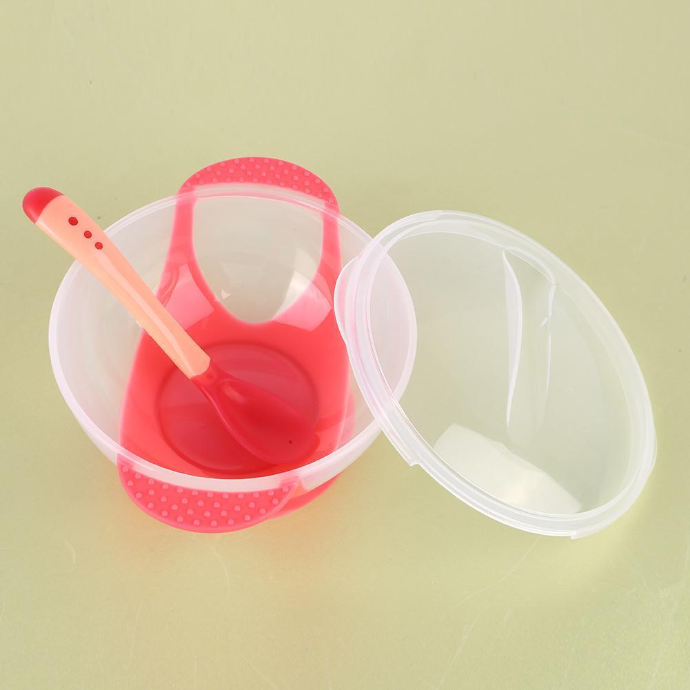 3pcs Baby Cutlery Sets Drop Resistance Suction Cup Bowl Spoon Kit (Pink