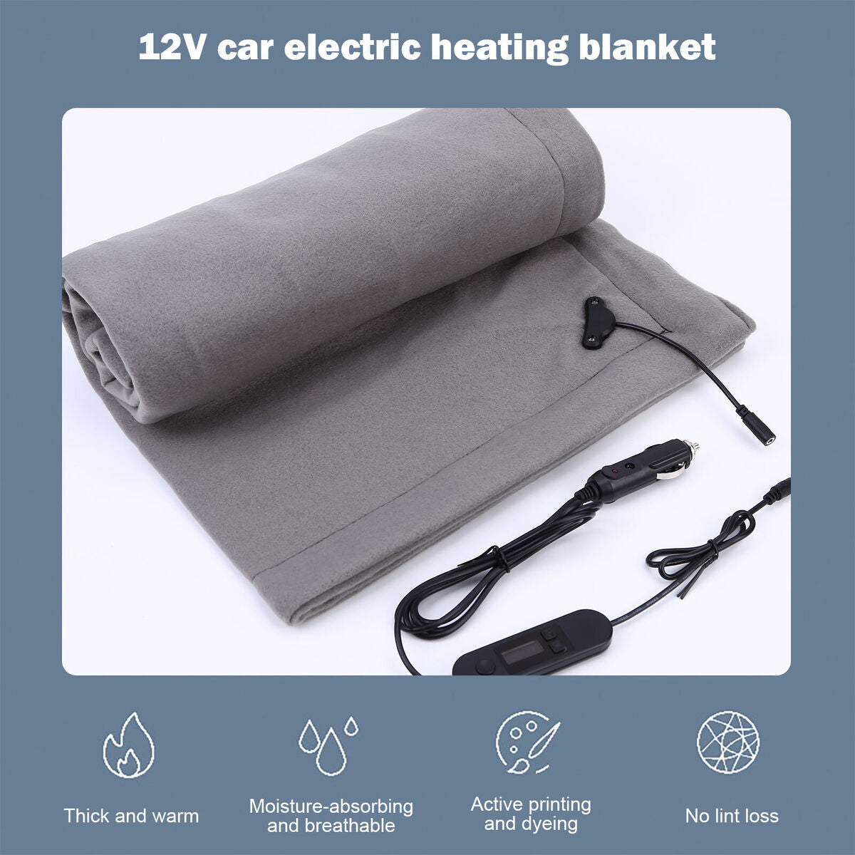 Electric Car Blanket Heated Fleece Travel Throw with Timer (Grey)