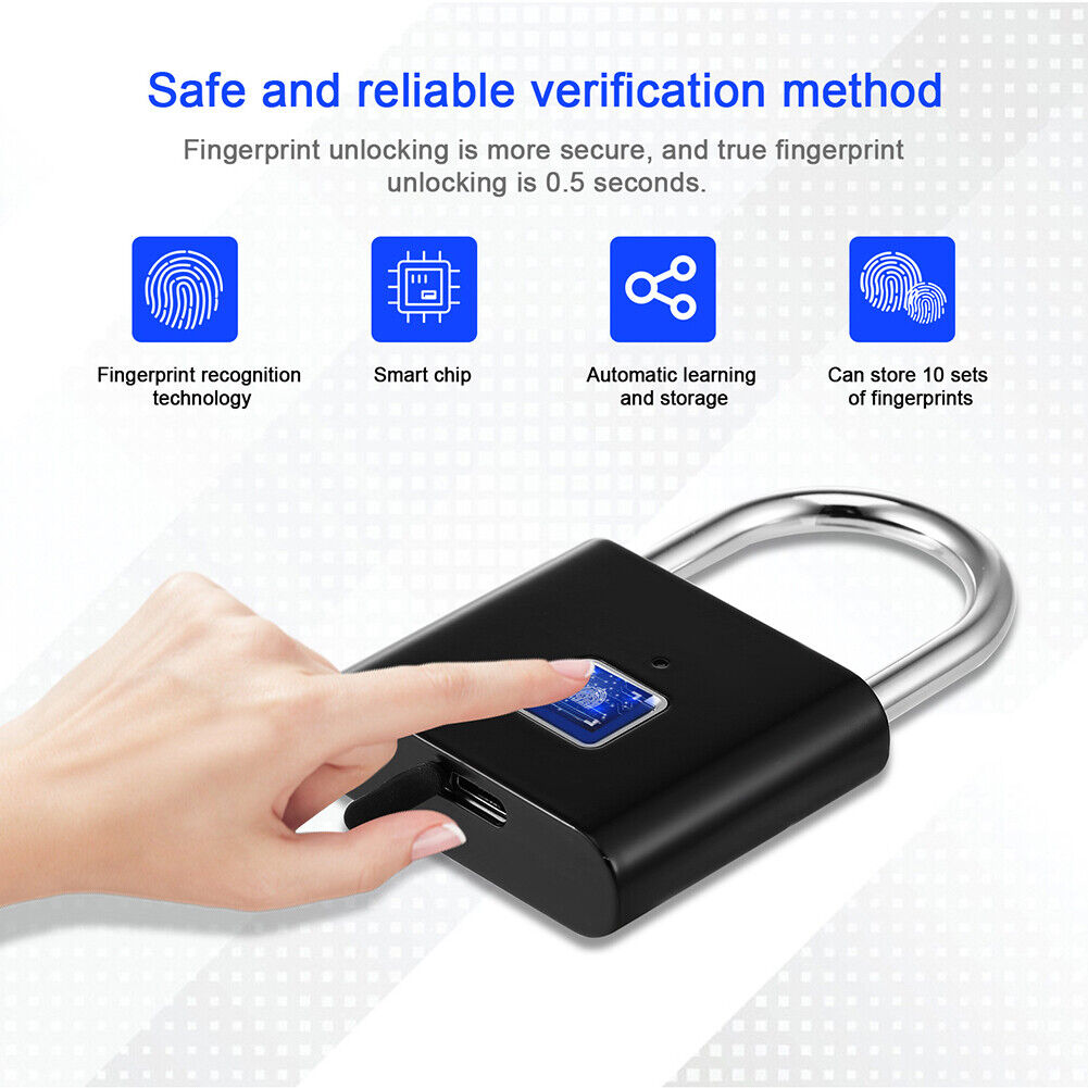 O10 Waterproof Smart Fingerprint Door Lock 0.5sec Unlock Padlock (Black)