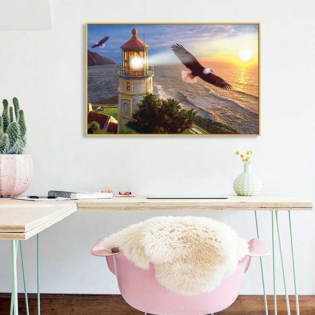 DIY Diamond Painting Kit Eagle and Lighthouse Full Round Drill Handicrafts
