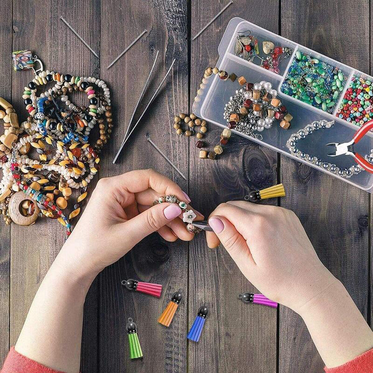 200Pcs Key Chain Ring Tassel Pendants Bulk for  Jewelry Making Decor