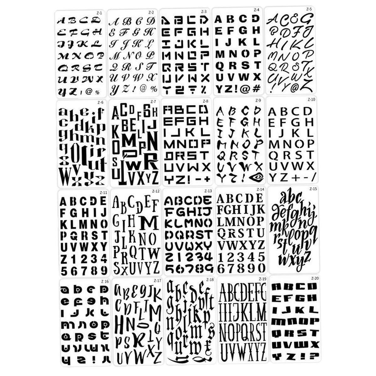 20Pcs Alphabet Letter Number Stencils Templates Stationery Drawing Art Painting