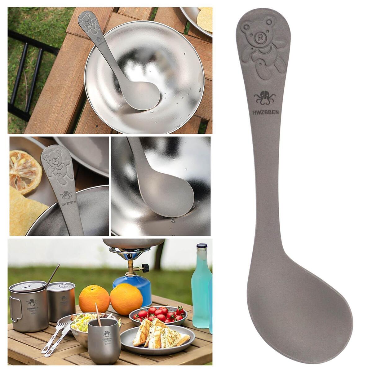 Titanium Soup Spoon Tableware Meal Rice Ladle for Travel Outdoor Cooking