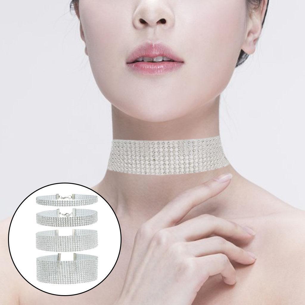 4Pcs Choker Collar Necklace  Rhinestones Shiny for Statement Men