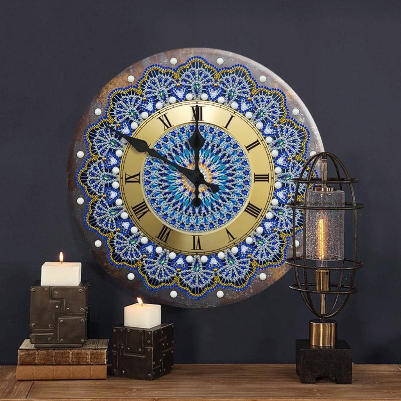 Mandala Diamond Painting Clock 5D Metal Tin Signs Diamond Embroidery Cross