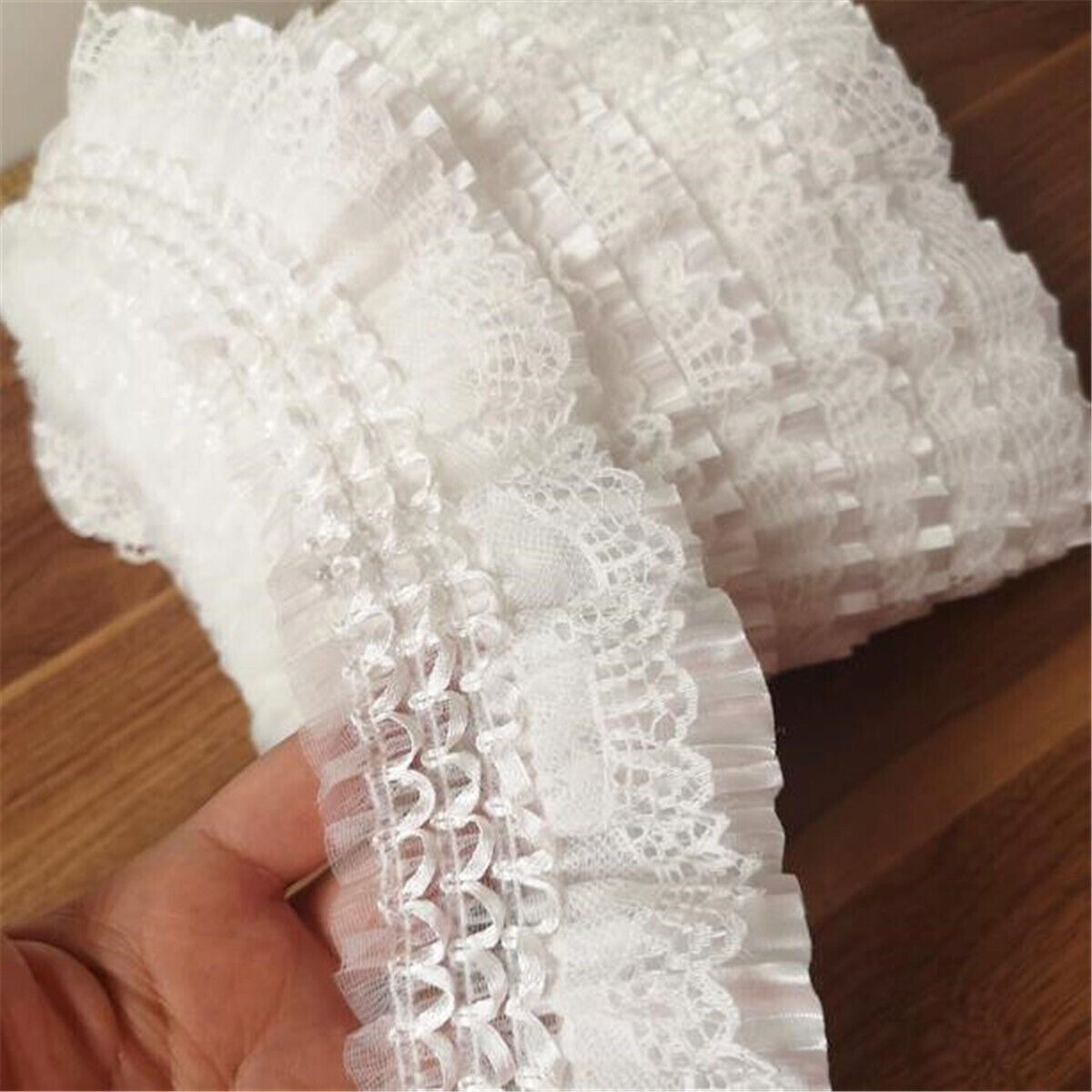 1M Lace Fabric Trim Ruffle Edging Pleated Frill Sewing Elastic DIY Lolita Dress